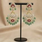 Emerald & Ruby Chandbali Earrings with Polki-Style Brilliance