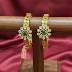 Exquisite Gold-Plated Emerald & Stone Bangles