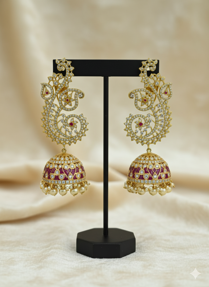Gemini_Generated_Image_qmi6teqmi6teqmi6 Opulent Ruby and Polki-Style Jhumkas - Image 1