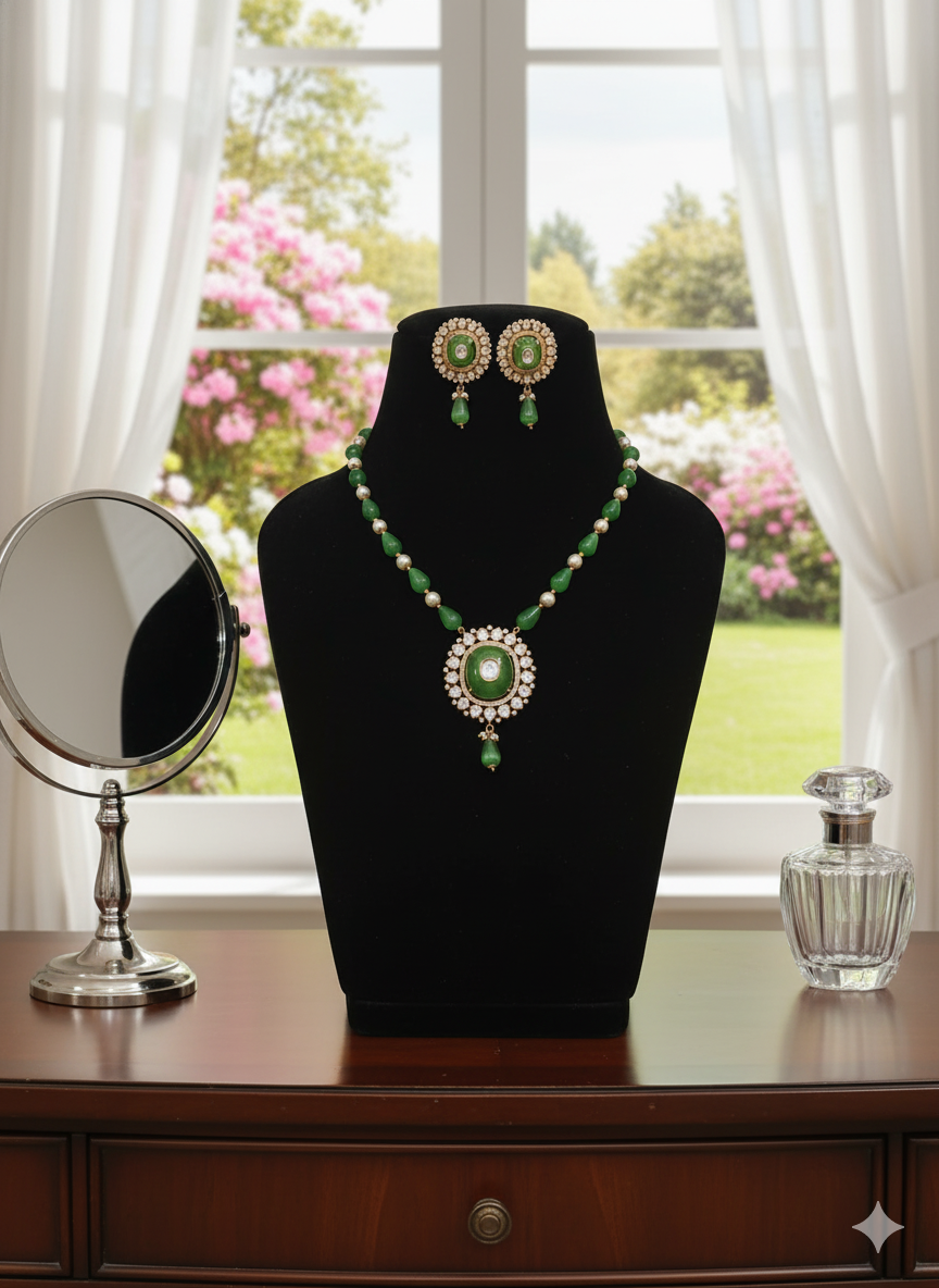 Gemini_Generated_Image_uptfjiuptfjiuptf The Verdant Heritage Set: Green Gemstone and Polki - Image 1