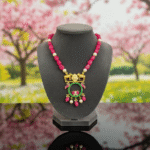 Traditional Gold-Plated Ruby Bead Necklace with Lotus Temple Pendant