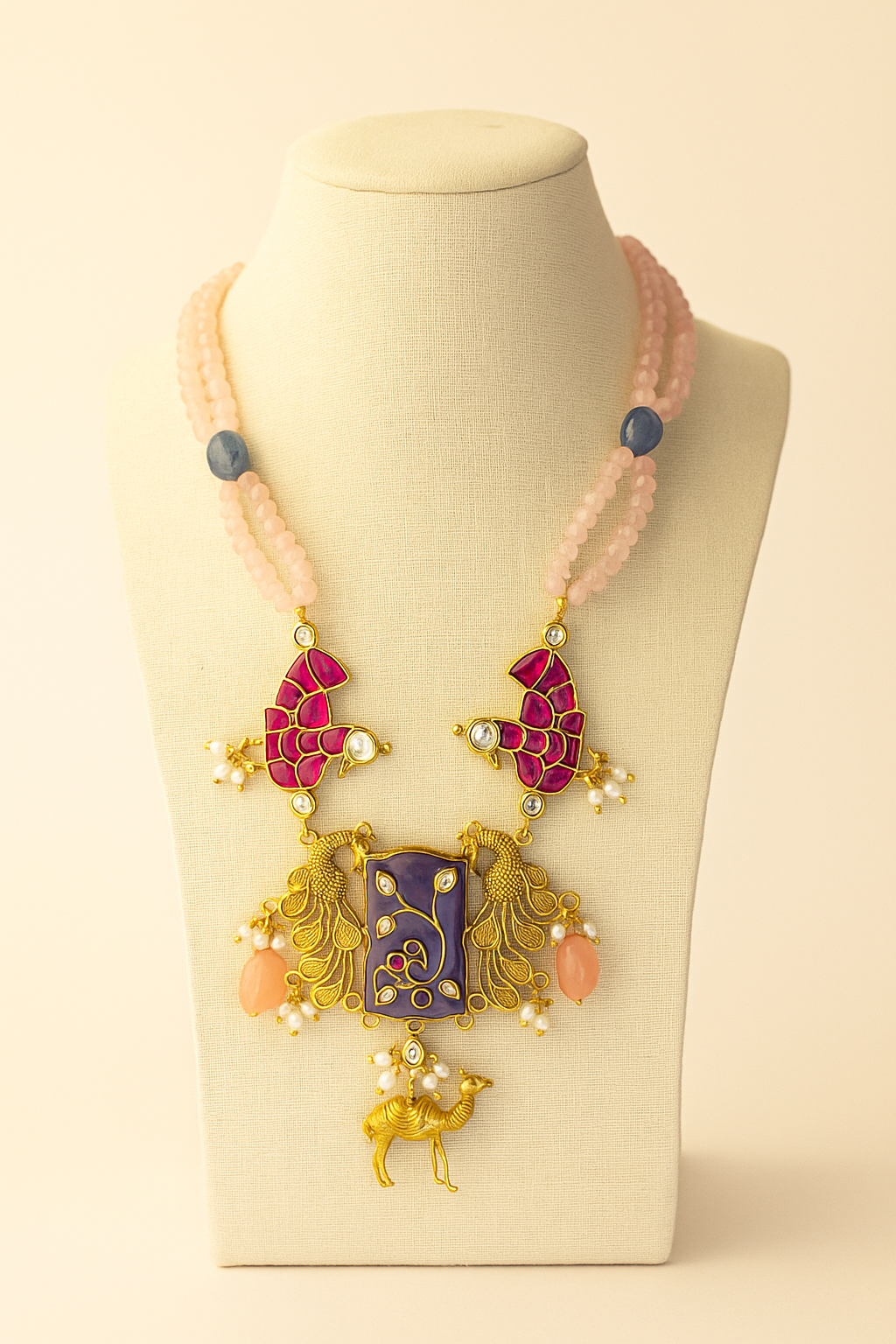 Royal Peacock & Camel Motif Jadau Necklace – Handcrafted Silver Antique Jewellery