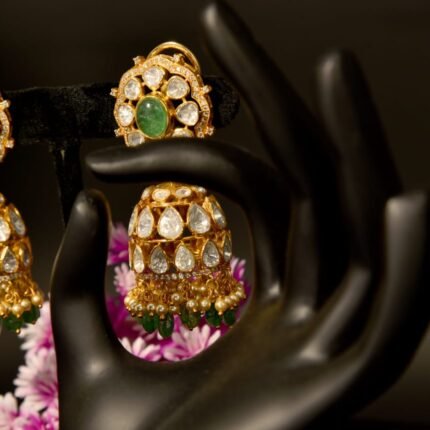 The "Emerald Blossom" Polki Jhumka Earrings