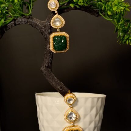 The "Regal Geometrics" Long Polki & Carved Green Earrings