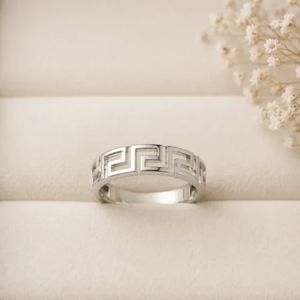 Aurex Greek Key Silver Band Ring