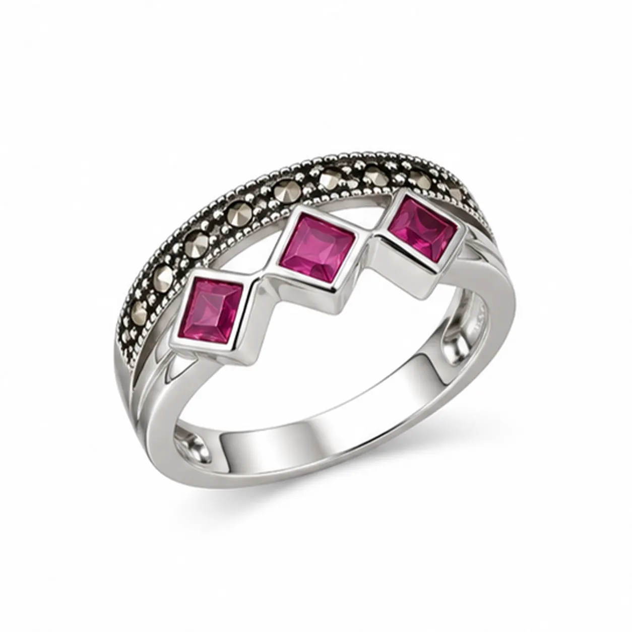 Royal Ruby Marcasite Vintage Ring - Image 4
