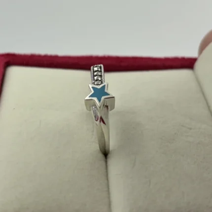 Blue Star Enamel & Marcasite Band Ring