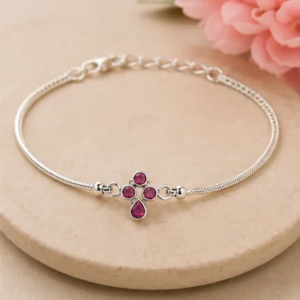 Ruby Blossom Silver Anklet