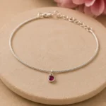 Ruby Solitaire Silver Anklet