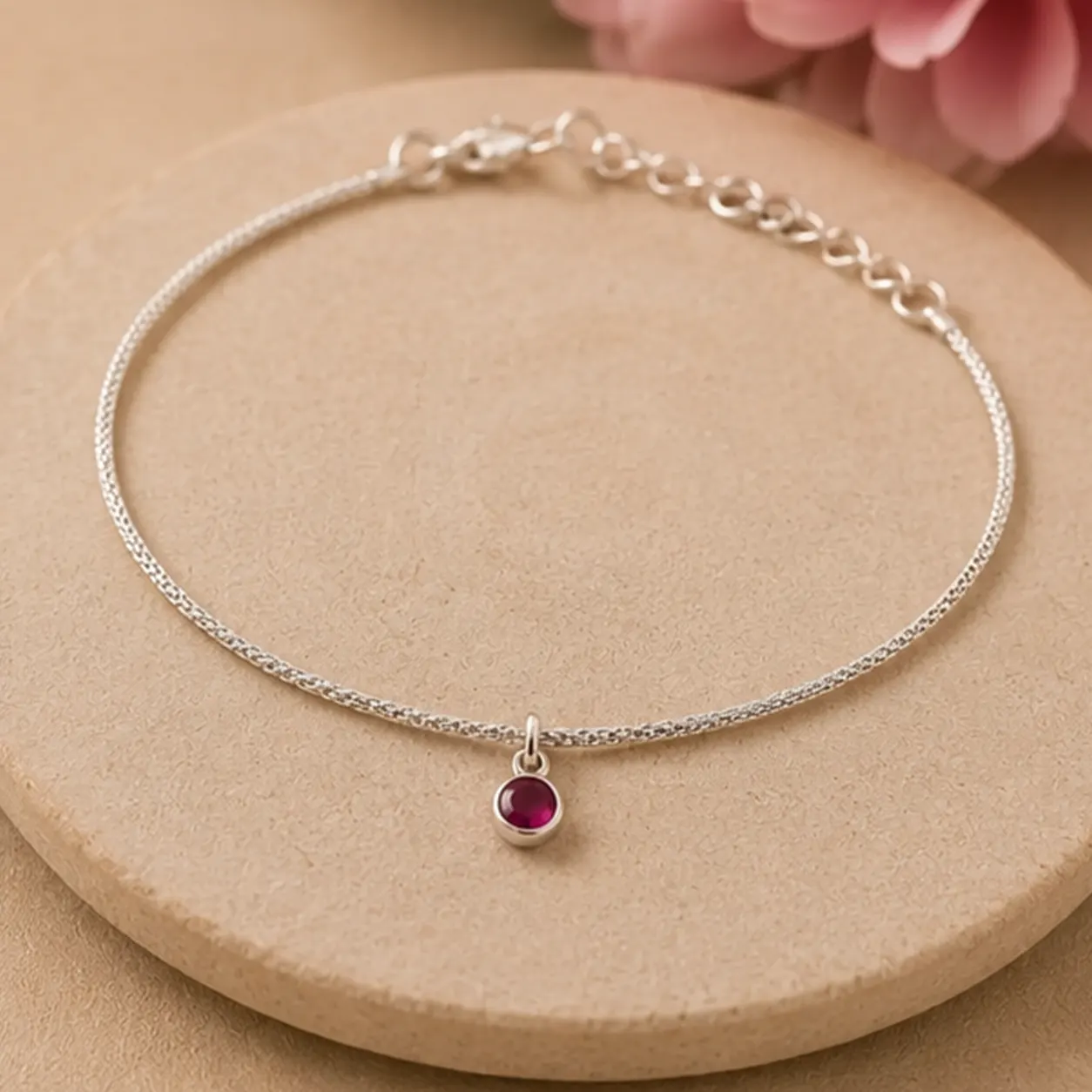 Ruby Solitaire Silver Anklet111 Ruby Solitaire Silver Anklet - Image 1