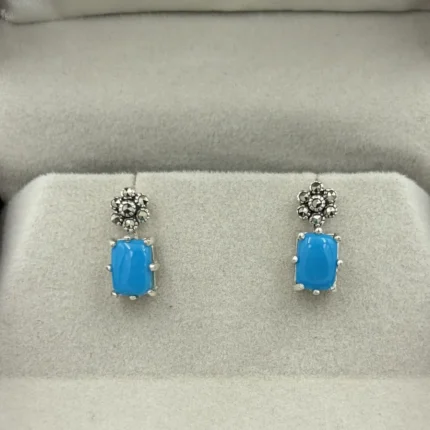 Turquoise & Marcasite Drop Stud Earrings