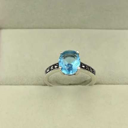 Oval Aquamarine Zircon Solitaire Ring