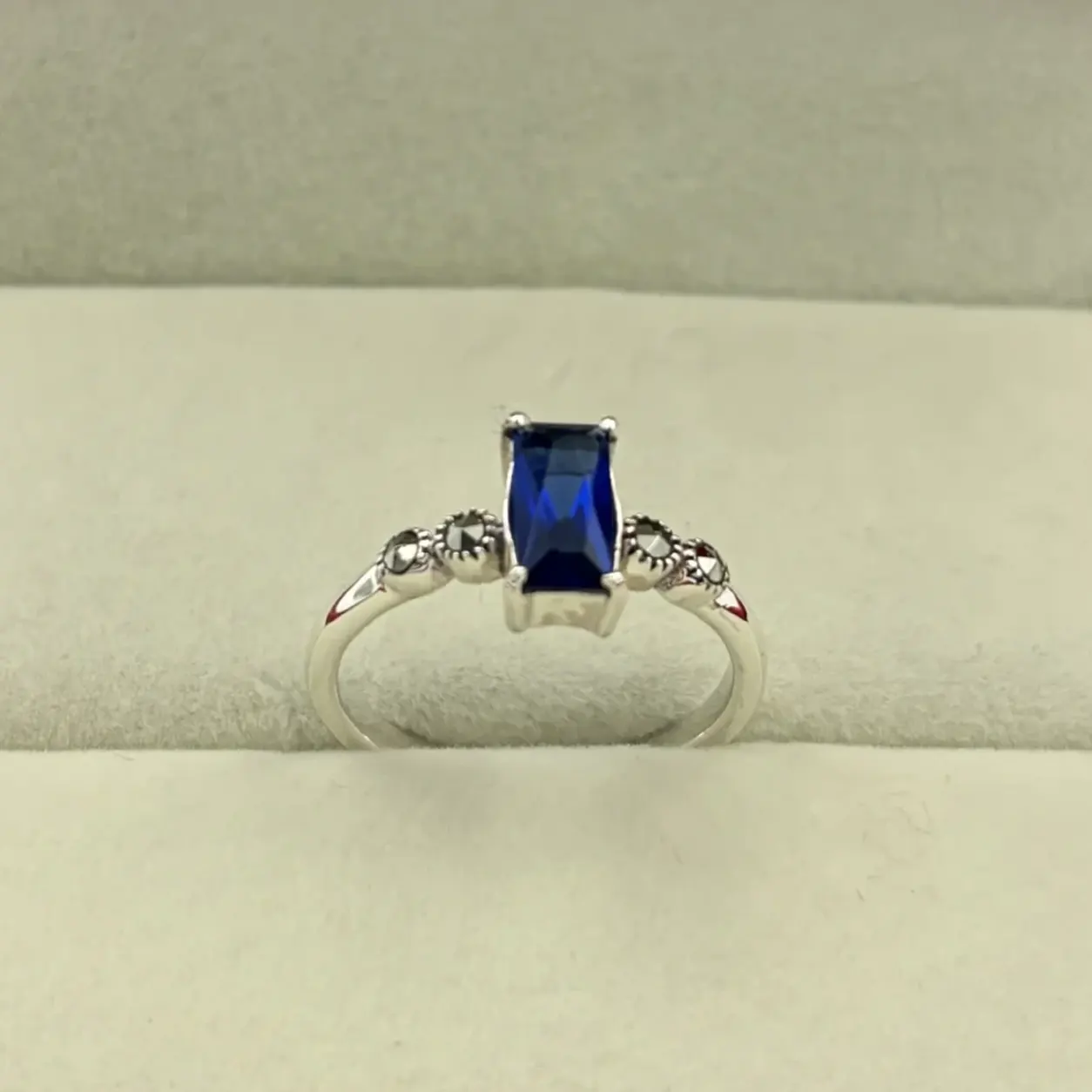 rrewet Emerald-Cut Blue Zircon Solitaire Ring - Image 1
